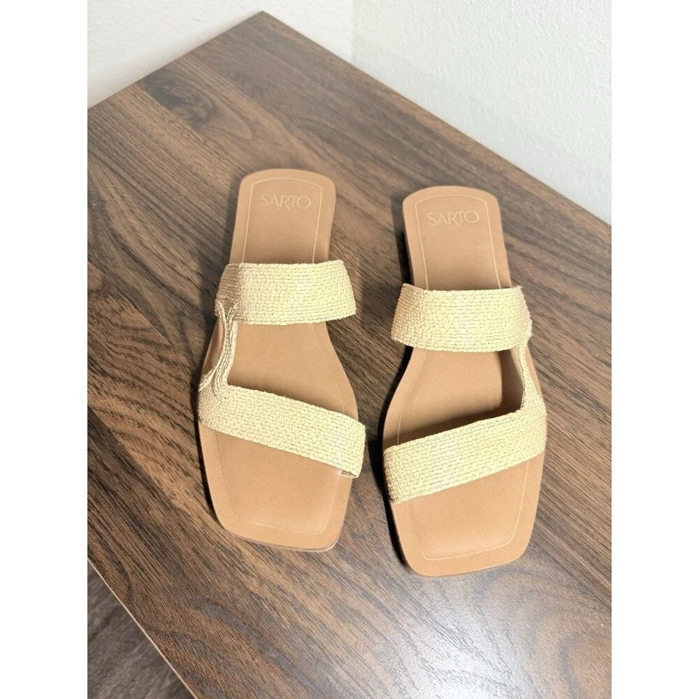 SARTO by Franco Sarto Women’s Beige Woven Raffia Slip on  Sandals Size 8.5